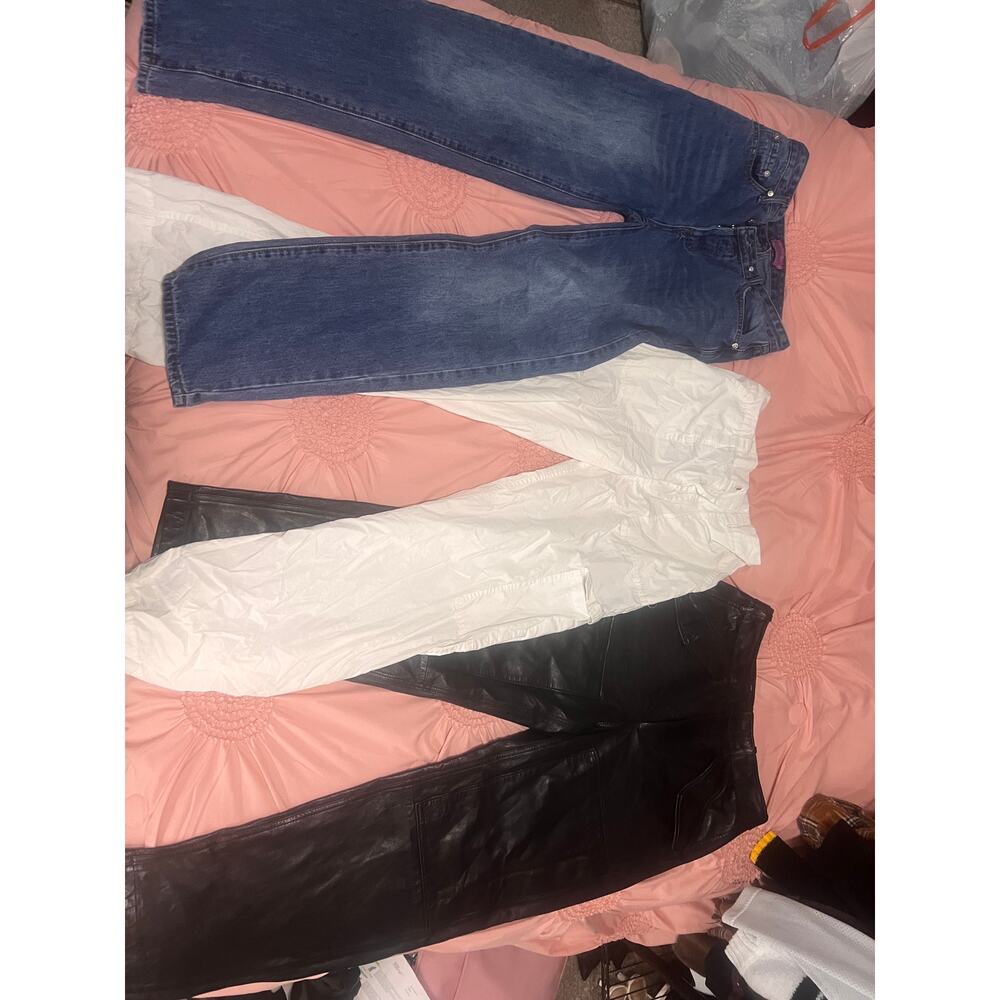 Leather, White, and Denim Pants – $25 Each (Size S)